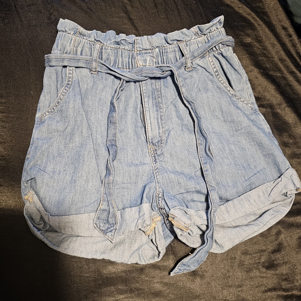 H&M Light Blue Paperbag Waist Denim Shorts